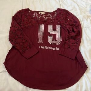 Burgundy long sleeve crochet Hollister shirt